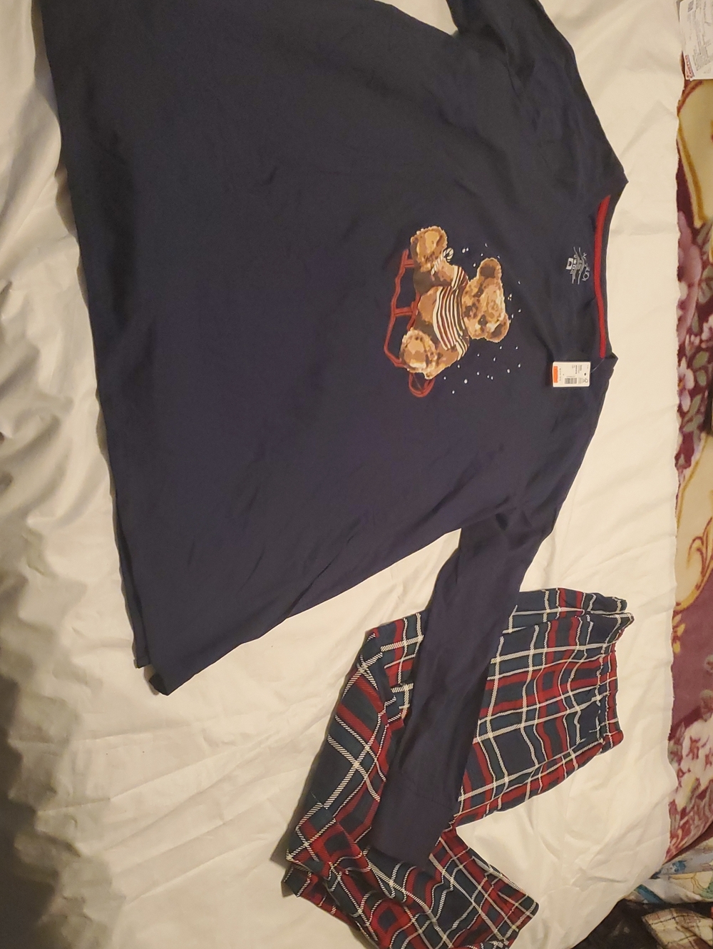 NWT TiVoglo  by Penningtons Navy Bear Pajama Set with Red Plaid Pants Size X